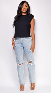Evalina Light Wash Distressed Straight Leg Denim Jeans
